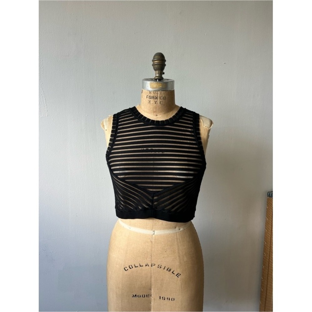 bebe Black Sheer Striped Crop Tank